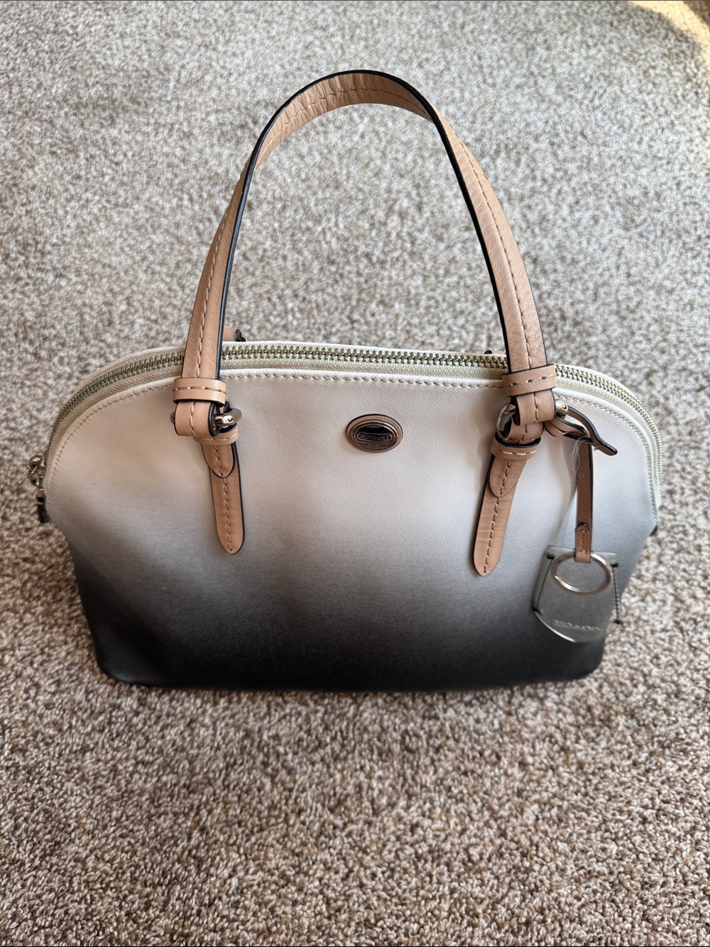Coach Ombre Leather Dome Satchel in Beige, Gray and Black